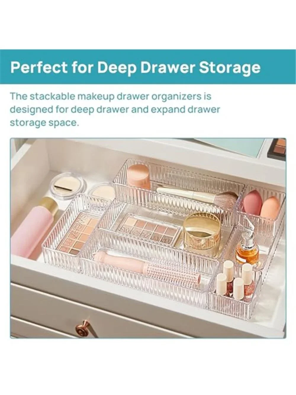 Clear Drawer Organizer Set Stackable Plastic Makeup Vanity Storage Bins 7 Pack